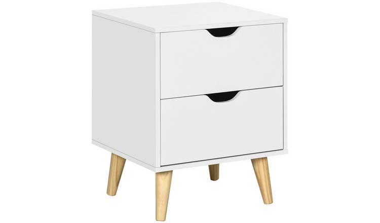 HOMCOM 2 Drawers Bedside Table with Pine Wood Legs - White