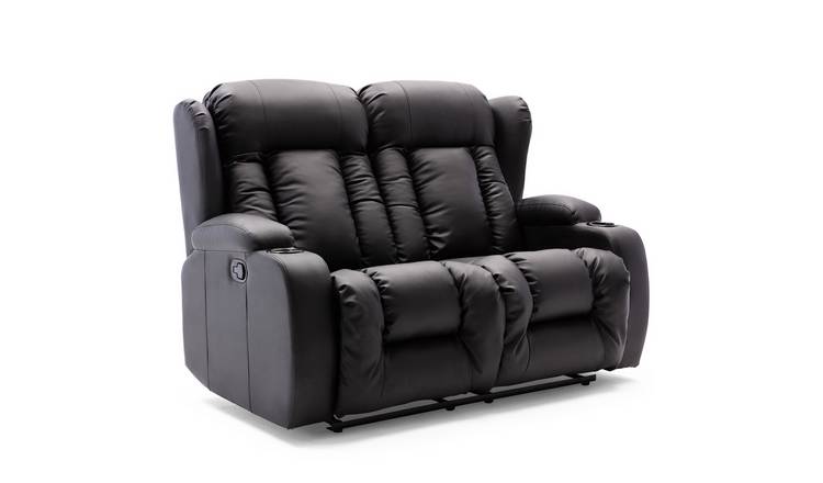 Furniture Online Caesar Manual Recliner 2 Seater Leather Sofa – Black
