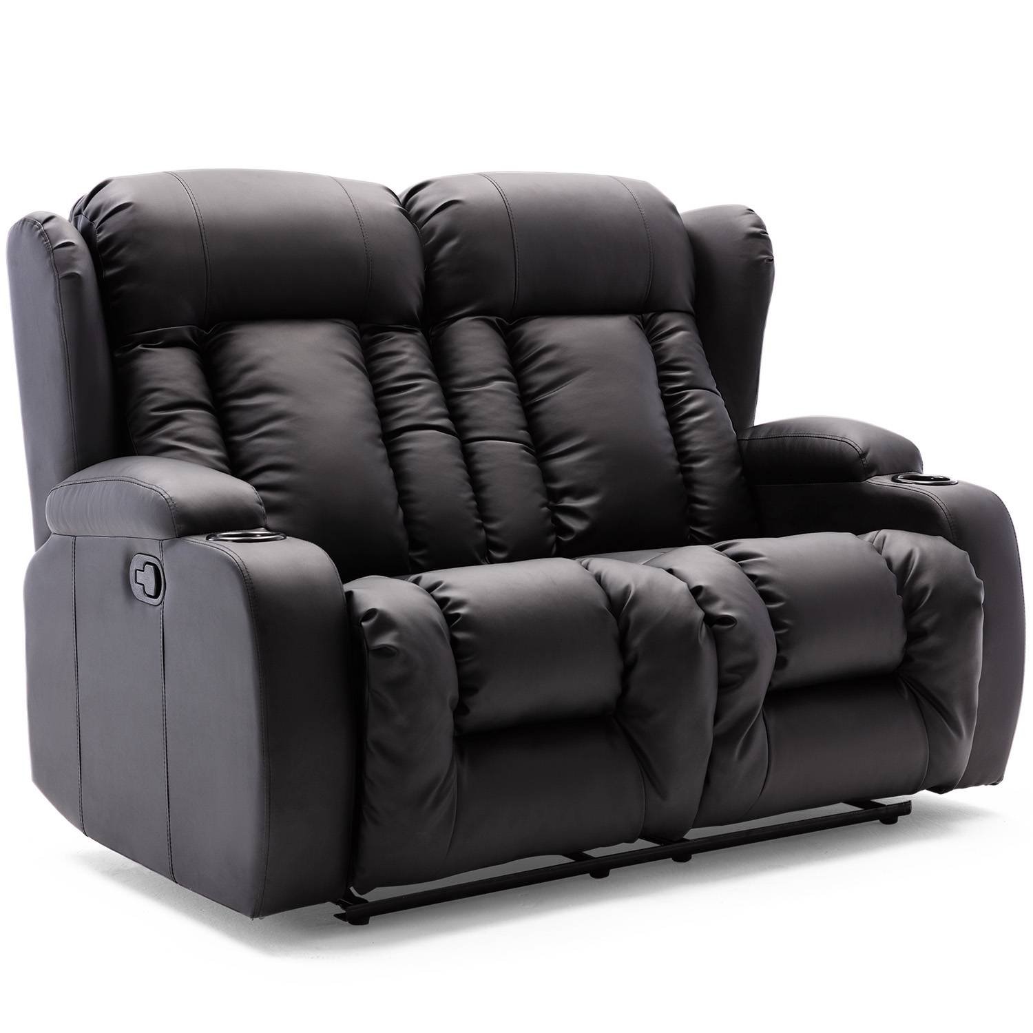 Furniture Online Caesar Manual Recliner 2 Seater Leather Sofa – Black - Image 1