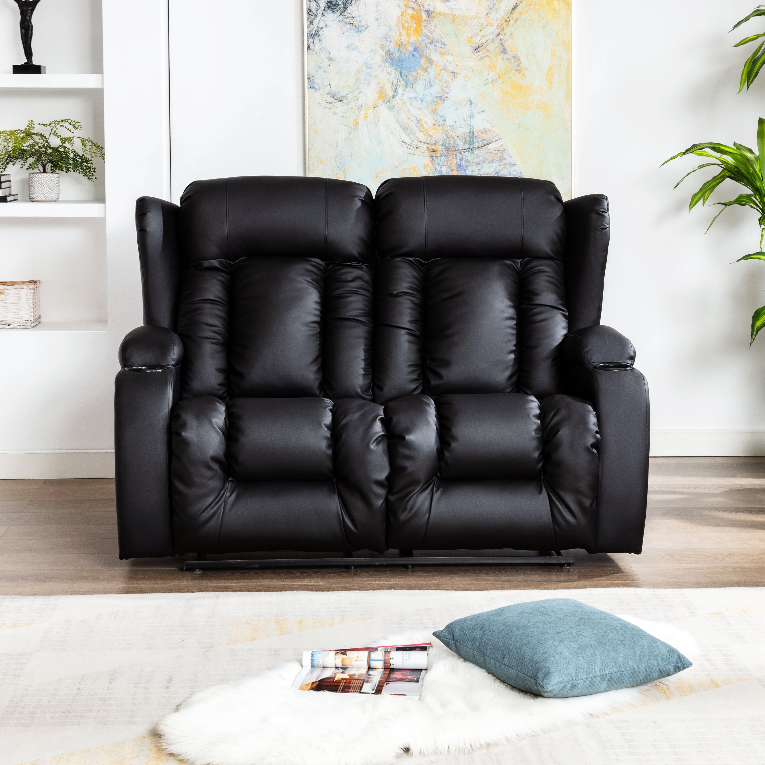 Furniture Online Caesar Manual Recliner 2 Seater Leather Sofa – Black - Image 4