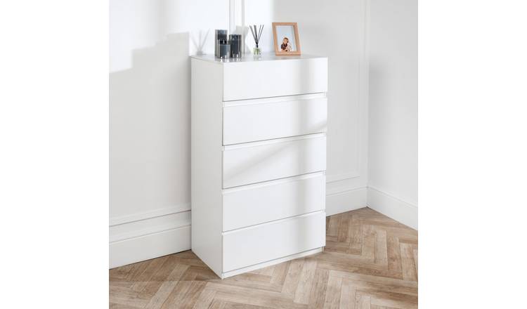 Home Treats Wide 5 Drawer Chest - White