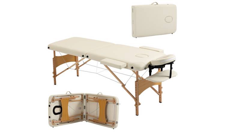 HOMCOM Wooden Foldable Massage Portable Bed Folding Spa Beauty - Cream