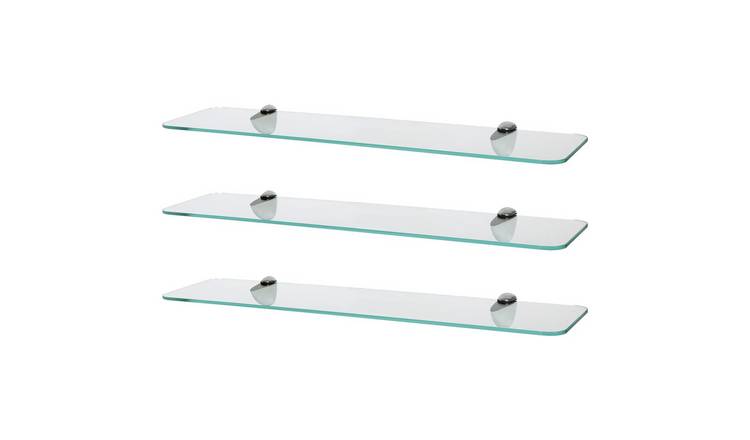Harbour Housewares Rounded Glass Bathroom Shelves - Chrome - Set of 3
