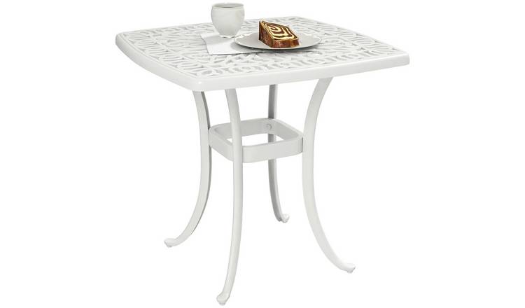 Outsunny Aluminium Garden Side Table with Umbrella Hole and Anti Slip - White