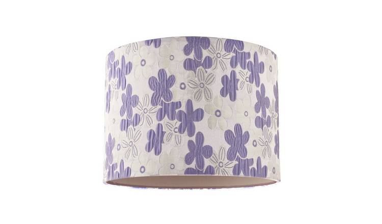 Happy Homewares Chic Floral Round Drum Fabric with Lilac Lampshade - 25cm