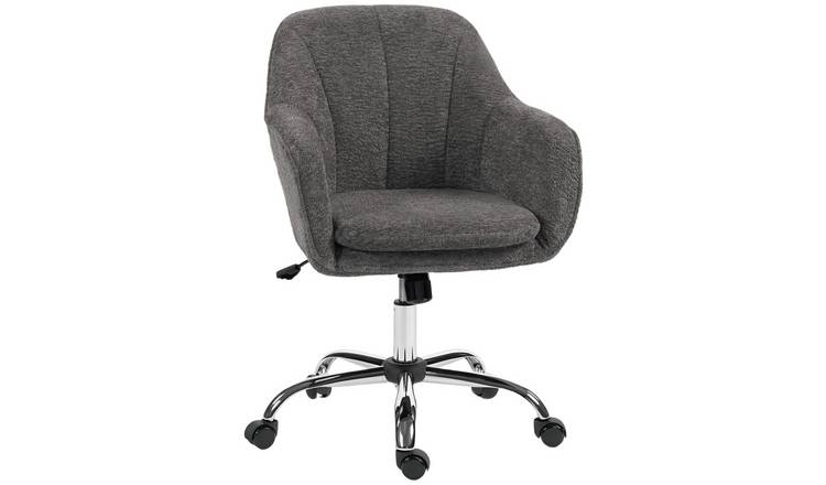HOMCOM Snow Flannel Swivel Desk Chair with Tub Back Living Room - Grey