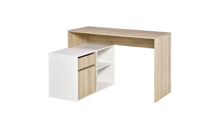HOMCOM Corner Computer Desk with Storage Drawer - Oak And White