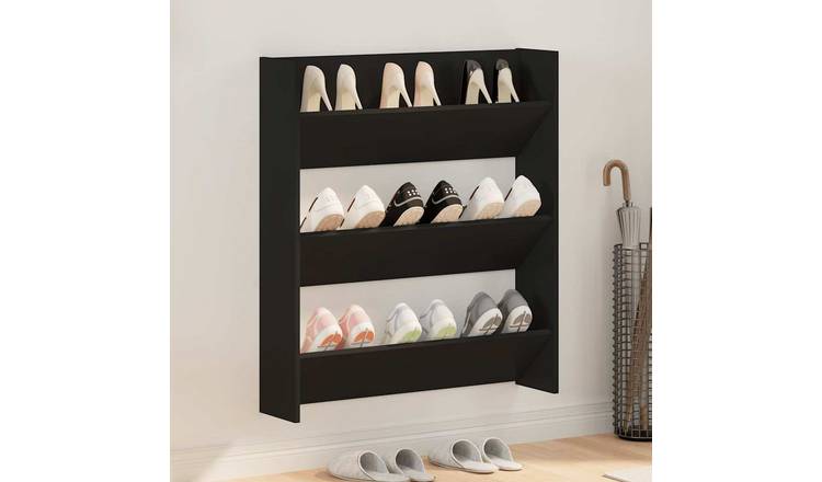 Walplus Engineered Wood Wall Shoe Cabinet - Black - 80 x 18 x 90 cm