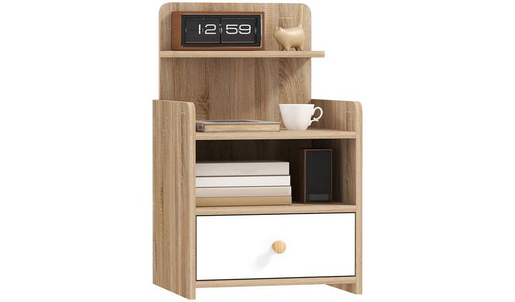 HOMCOM Bedside Table with Drawer and Shelf - Natural Wood Effect