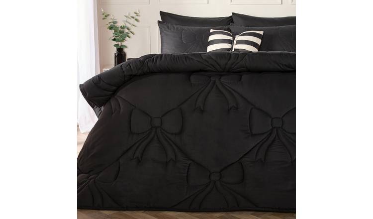 OHS Black Bow Lattice Coverless 7.5 Tog Duvet Bedding Set - King