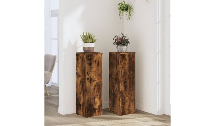 Walplus Pack of 2 Engineered Wood Plant Stand - Smoked Oak - 25 x 25 x 80 cm