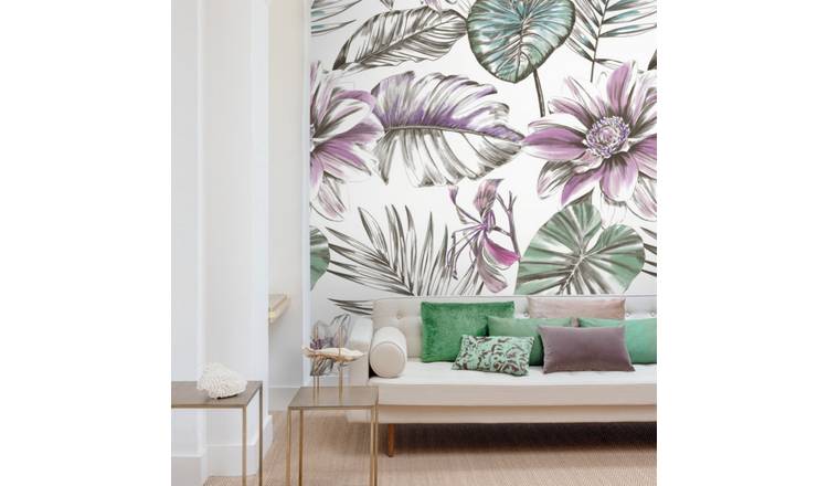 Grandeco Wild Lilies 3 lane Repeatable Wallpaper Mural   - White