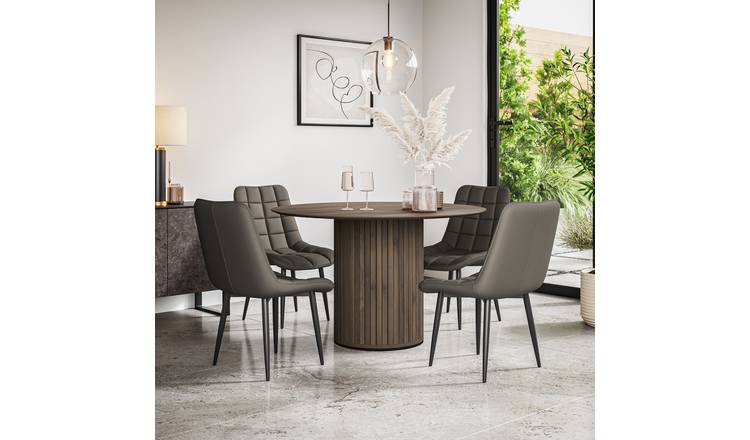 Furniture Online Arlo Nova Walnut Top w Wal Legs Dining Table & 6 Grey Chairs