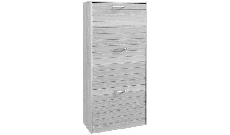 HOMCOM Wood Grain Shoe Cabinet with 3 Flip Drawers - Grey