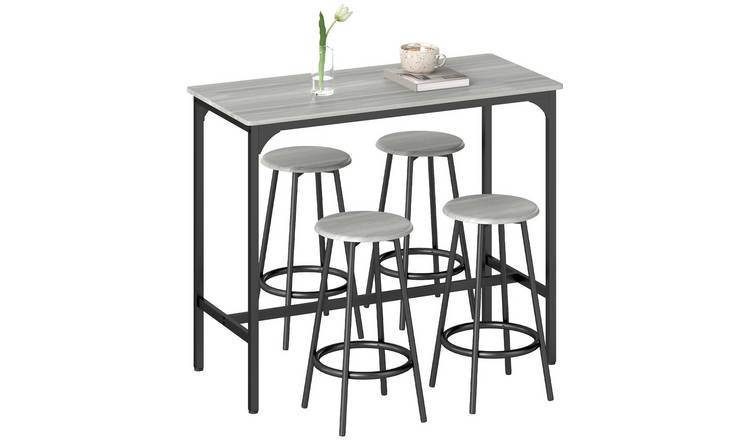 HOMCOM 5 Piece Industrial Bar Table and Stools with Metal Frame - Grey
