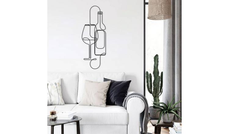 Decortie Metal Wall Art Wine Glass - Black