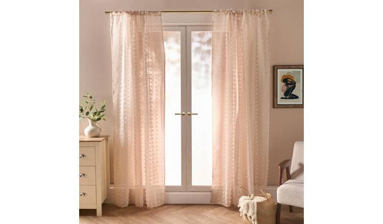 OHS Pompom Tufted Voile Curtains 140 x 224cm - Natural