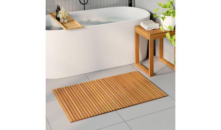 Walplus Acacia Wood Bath Mat Folding - Brown - 100 x 60 cm