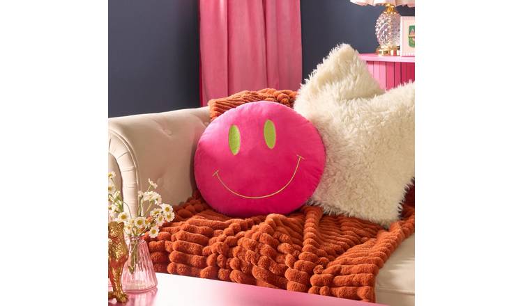 OHS Simley Face Shaped Scatter Cushion - Pink/Green - 33 x 33cm