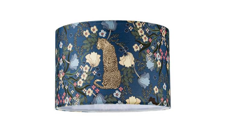 Happy Homewares Rich Midnight Blue with Leopard and Botanical Lampshade - 30cm