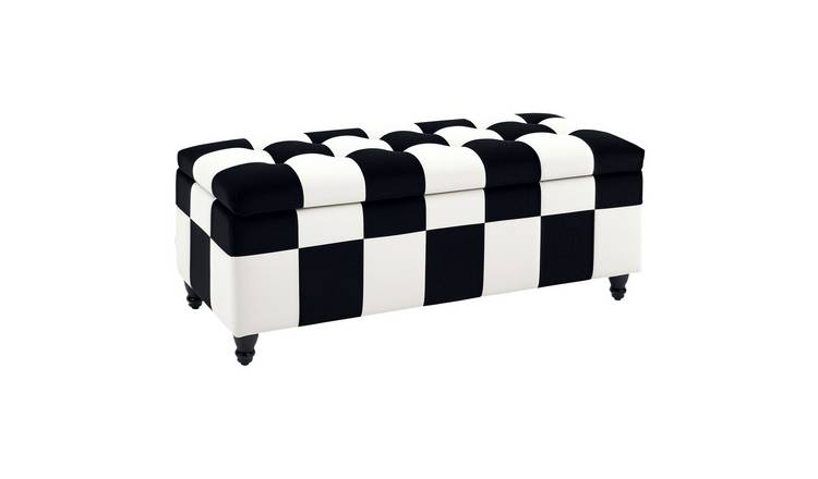 HOMCOM Velvet Surface Storage Ottoman - White and Black