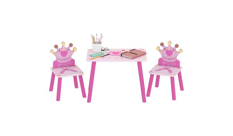 HOMCOM 3-Piece Wooden Princess Kids Table and Chair Set - Pink
