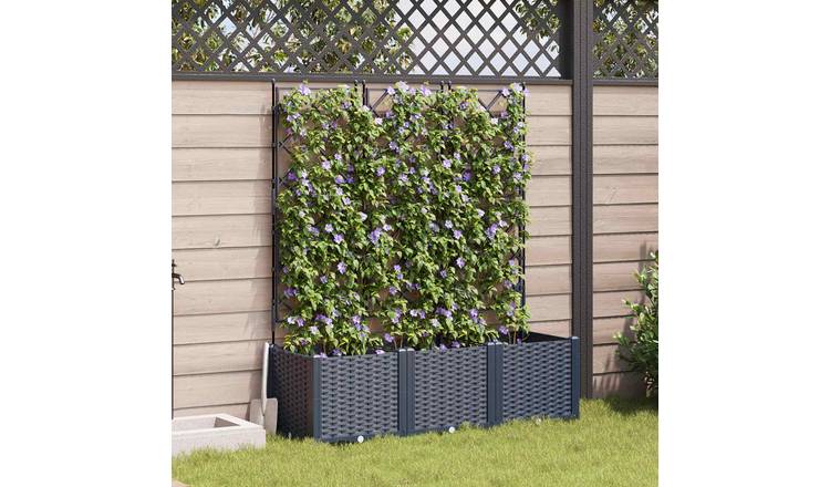 Walplus Pack of 3 Plastic Garden Planter - Grey - 120 x 40 x 143 cm