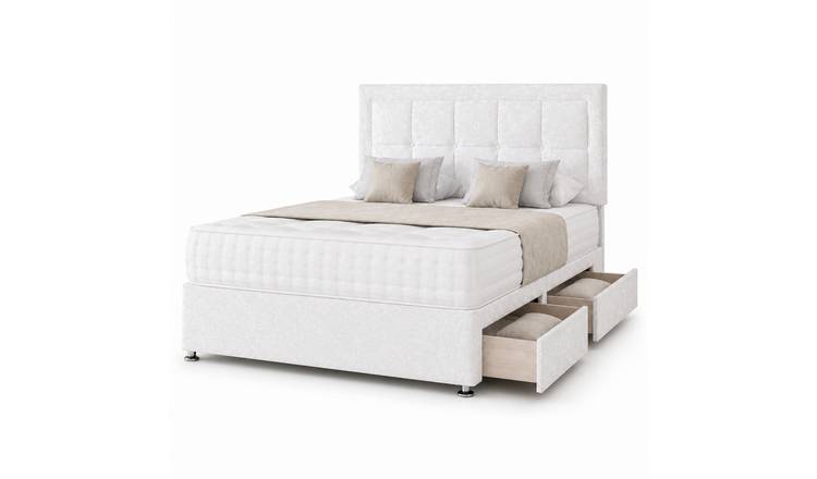 Comfy Deluxe 2ft6 Small Single 2‑Drawer Crushed Velvet Divan Bed Set - White