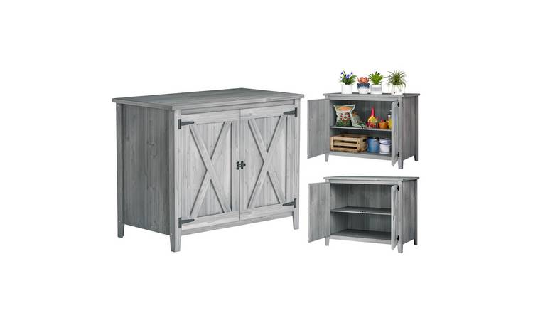 Outsunny Wooden Garden Shed with Inner Shelf and 2 Doors - Light Grey