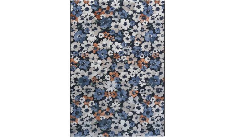 Mega Flooring Blue Modern Floral Rug - 133 x 195cm
