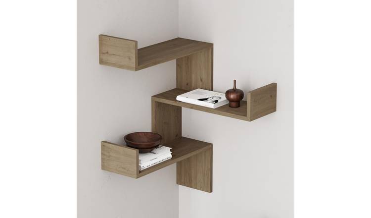 Decortie Luksa Corner Particleboard Floating Wall Shelf - Natural Wood