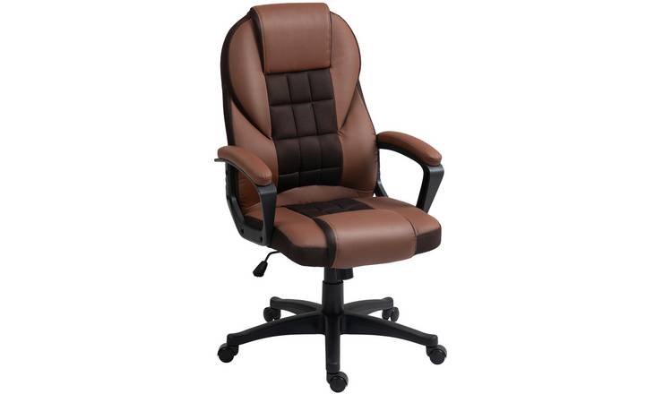 HOMCOM Faux Leather Adjustable Swivel Office Chair - Brown