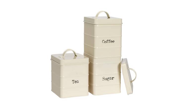 Harbour Housewares Vintage Metal Kitchen Tea Coffee Sugar Canisters - Cream