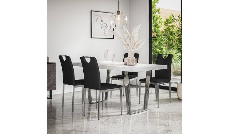 Furniture Online Aria Monza Marble Effect Dining Table & 6 Black Chairs