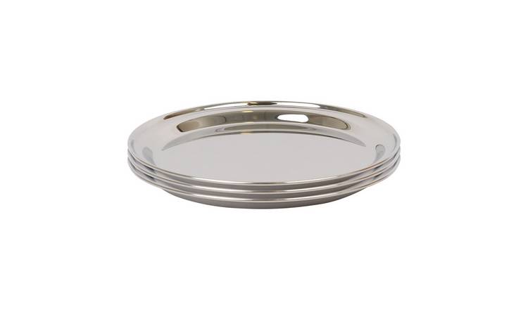 Argon Tableware Round Stainless Steel Serving Trays - Pack of 3