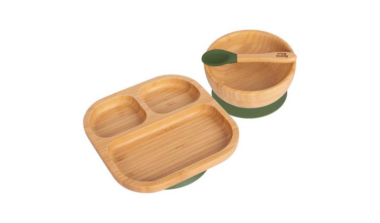 Tiny Dining 3pc Divided Bamboo Suction Dinner Set - Olive Green
