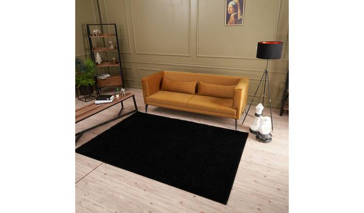 The Rugs Black Myshaggy Plain Shaggy Rug - 140 x 200cm
