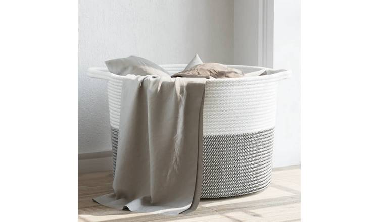 Walplus Polyester Laundry Basket and - Grey and White - 55 x 36 cm