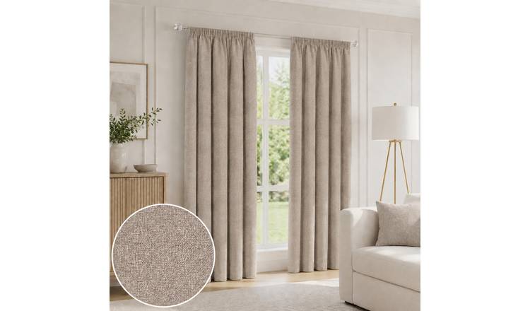 Enhanced Living Alderley Blackout Pencil Pleat Curtains - 117 x 137cm - Natural