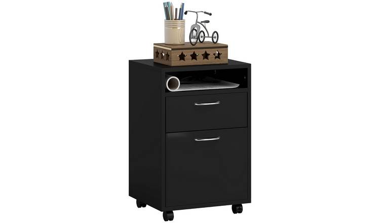 HOMCOM Filing Cabinet with 2 Drawers with Open Shelf - Black