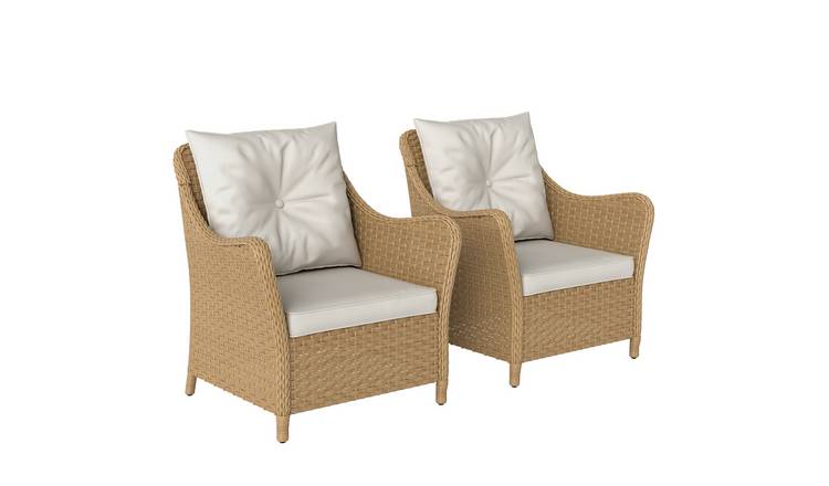 Outsunny Set of 2 Rattan Cushioned Garden Chairs - Beige
