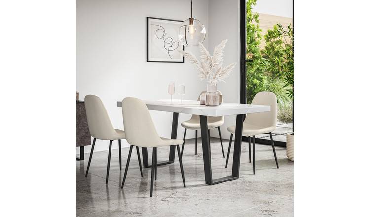 Furniture Online Aria Maya Marble Effect Dining Table & 6 Ivory Chairs