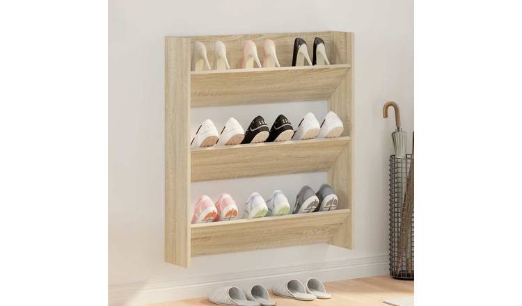 Walplus Engineered Wood Wall Shoe Cabinet - Sonoma Oak - 80 x 18 x 90 cm