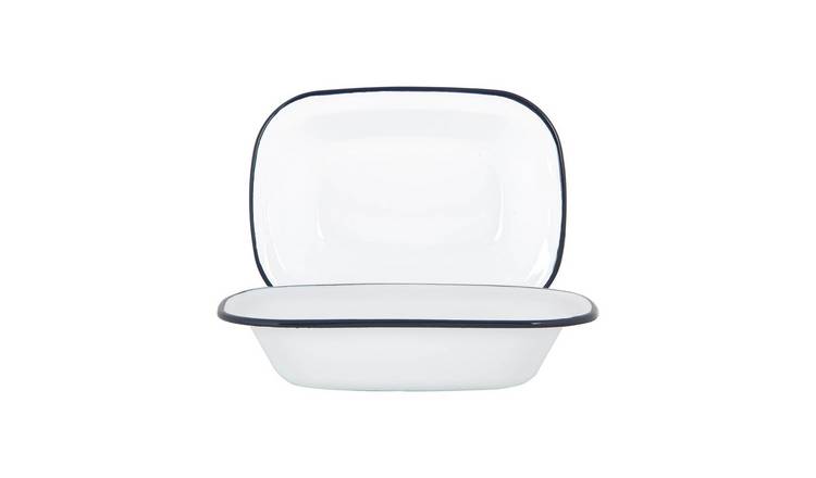 Argon Tableware White Enamel Pie Dishes - Navy - Pack of 2