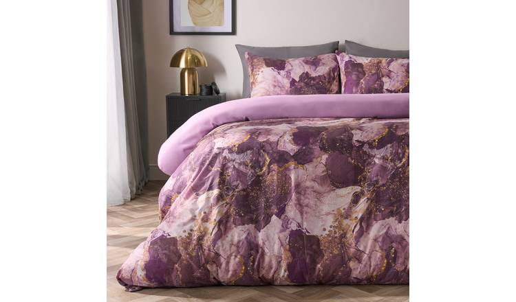 OHS Marble Duvet Cover Set Bedding Reversible Purple - Double