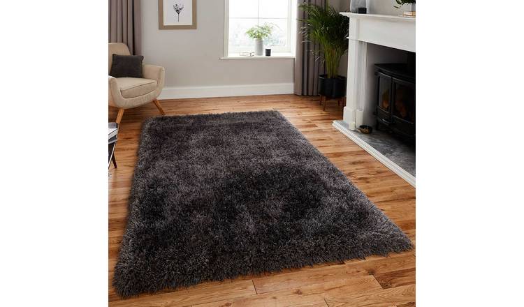Mega Flooring Grey Shaggy Plain Rug - 60 x 120cm