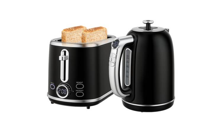 HOMCOM Digital Kettle and 2 Slice Toaster Set with LED Screen - Black