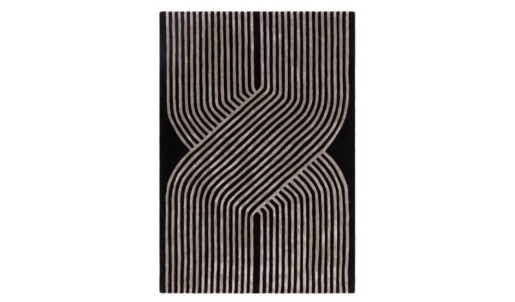 Mega Flooring Black Handmade Striped Rug - 160 x 230cm