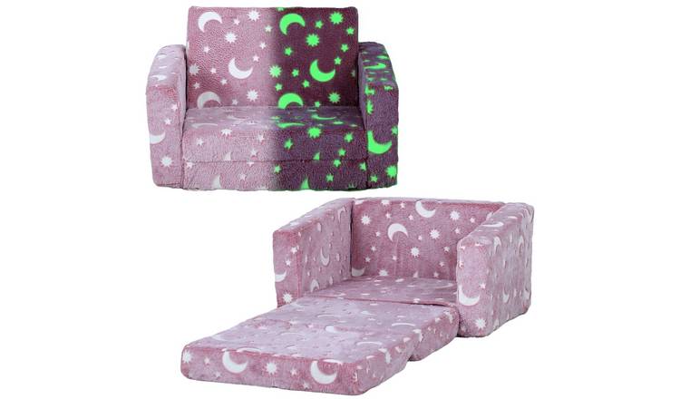 AIYAPLAY 1 Seater 2 in 1 Foldable Sofa Bed with Glow in The Stars Design - Pink