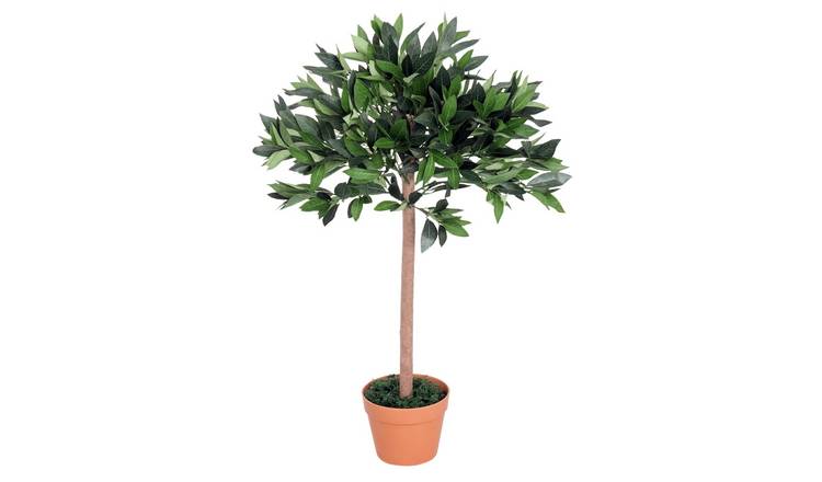Outsunny Artificial Bay Tree with Solid Wood Trunk and Realistic Leaves- Green